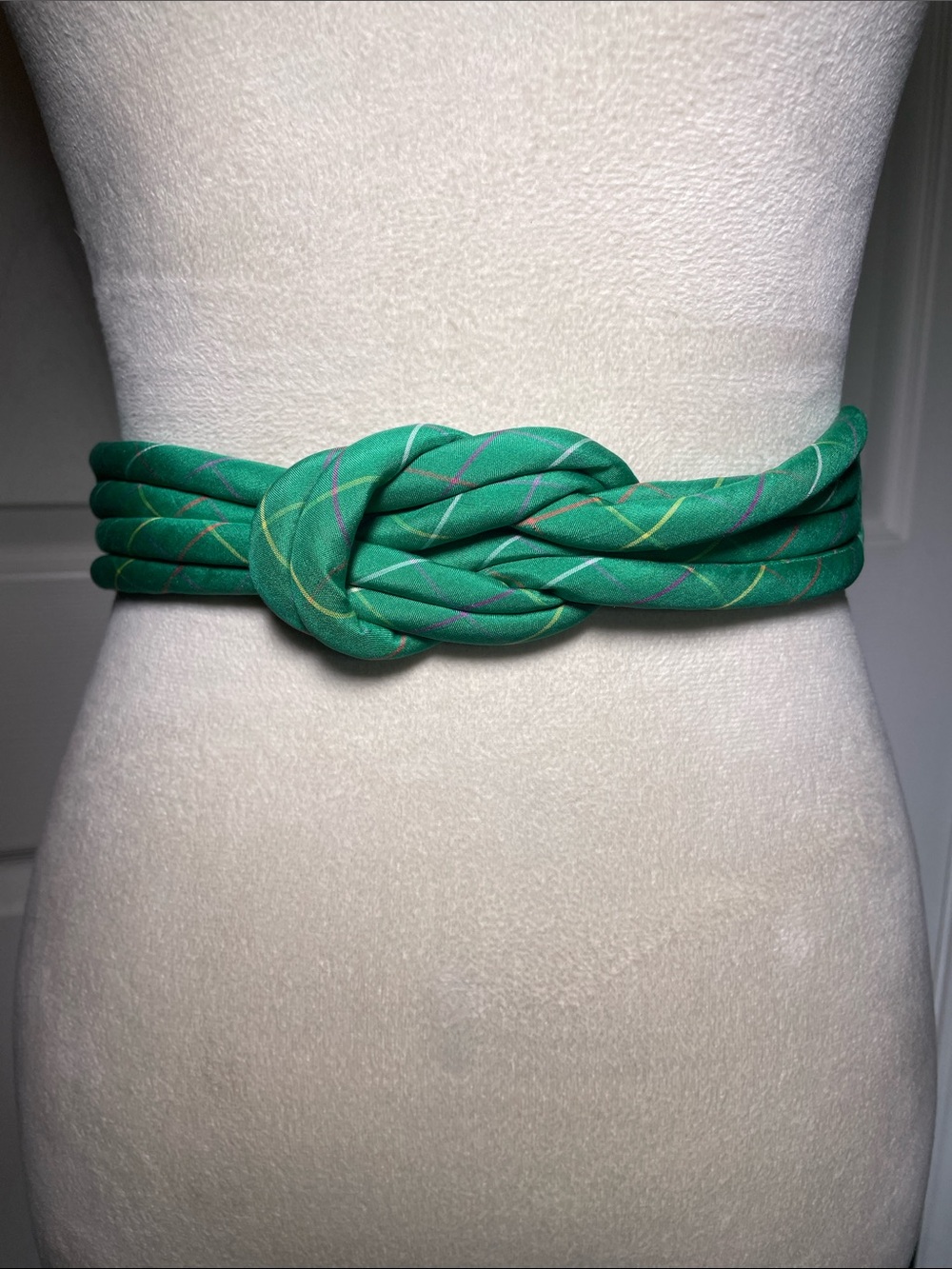Vintage Silk Ginnie Johansen Green Knotted Multi-Strand Waist Accent Belt